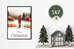 Watercolor Christmas Greeting Cards, Christmas Girl PNG Product Image 3