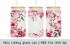 Pink flower glass can wrap, Watercolor flowers sublimation Product Image 1