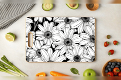 Black &amp; White Daisy Flower Cutting Boards sublimation Design Product Image 3
