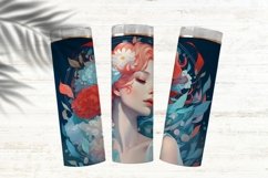 Red Head Floral Girl Skinny Tumbler Wrap Sublimation PNG Product Image 3