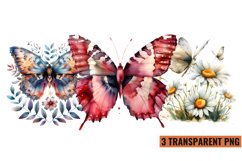 Watercolor Butterflies With Flowers Clipart PNG , Product Image 1