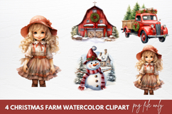 Watercolor Christmas Farm Clipart, Christmas Farm Clipart Product Image 1