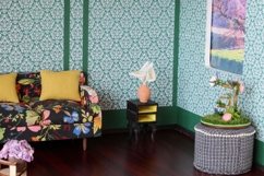Dollhouse wallpaper green damask ornament vintage look digit Product Image 3