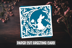 Baby bunny greeting paper cut card. Floral greeting card SVG Product Image 1
