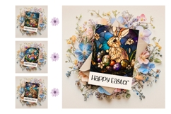 Floral Easter Greeting Card Designs, Stained Glass Eggs PNG Product Image 3