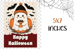 Happy Halloween Greeting Card Design, Cartoon Ghost PNG Product Image 3