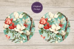 Magnolia Car Coaster Template, Flowers Sublimation PNG Product Image 3