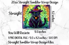 Stained Glass Cat 20oz Skinny Tumbler Wrap Sublimation. Product Image 3
