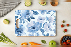 Pastel Blue Watercolor Floral Cutting Boards sublimation Des Product Image 3