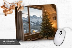 Rustic Holiday Cabin with Snowy Mountain View Mouse Pad PNG Product Image 1