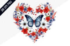 Butterfly And Floral Heart - 4Th Of July Sublimation Design Product Image 1