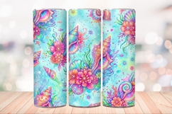 Neon Coastal Beach 20 OZ Skinny Tumbler Wrap Sublimation PNG Product Image 3