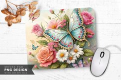 Butterfly and Floral Decoupage Art Mouse Pad PNG Design Product Image 1