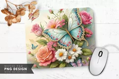 Butterfly and Floral Decoupage Art Mouse Pad PNG Design Product Image 1