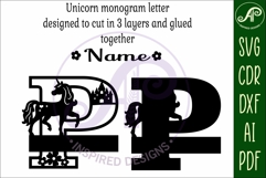 Unicorn Capital Monogram Letter name sign P SVG Product Image 3
