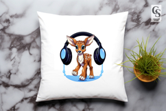 Cute Deer Character Wear Headpones Clipart PNG Product Image 3
