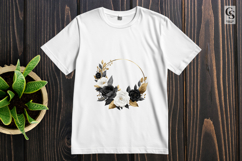 Black White Gold Floral Wreath Frame Clipart Sublimation PNG Product Image 2