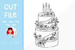 Floral birthday cake Line Art Cut File Product Image 1