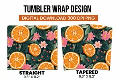 Orange with Leaves and Flowers Tumbler Wrap Sublimation Product Image 3