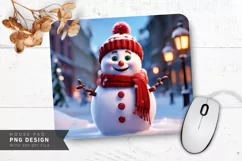 Snowman with Red Scarf on Frosty Winter Street Mouse Pad PNG Product Image 1