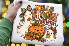 Hello Spooky Autumn PNG, Cute Ghost and Pumpkin Fall Product Image 3