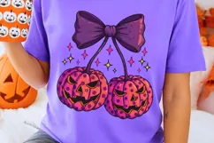 Retro Pumpkin Cherries Png, Girly Halloween Pumpkin Png. Product Image 3