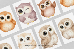 15 Bundle Watercolor Cute Owl Bird Animal Flying Smart Kids Product Image 3