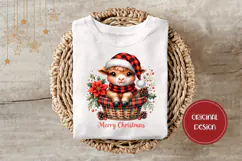 Cartoon Christmas Cow Illustration, Christmas Basket PNG Product Image 3