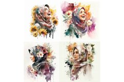 4 Muslim Girls Floral portrait | Muslim Woman illustration Product Image 3