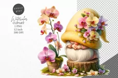 Gnome clipart, Orchids clipart, Watercolor clipart Product Image 1