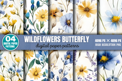 Wildflowers Butterfly pattern Digital Background Paper Bundl Product Image 4