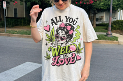 Coquette Stoner Girl PNG, Weed Lover Skull Pink Retro Girly Product Image 3