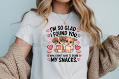 Cute Cartoon Dog And Cat With Hearts Friendship And Snacks Product Image 3