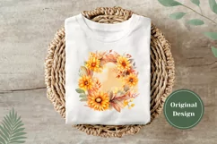 Watercolor Fall Wreath PNG, Sunflower Wreath Sublimation Product Image 3