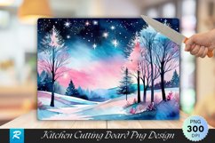 Frosty Twilight Winter Forest Cutting Board PNG Design Product Image 1