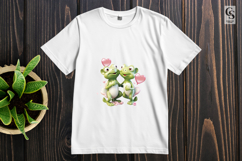 Cute Romantic Frog Couple Holding Hearts PNG Product Image 2