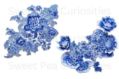 Blue Toile, Ephemera, PNG, Clipart, Junk Journal, flowers Product Image 3