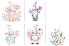Watercolor Gnome Square Coasters, Floral Square Coaster PNG Product Image 3