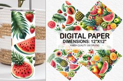 Summer Watercolor Tropical Fruits Digital Paper Product Image 1