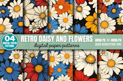 Retro Daisy and Flowers Patterns Paper Bundle PNG Product Image 4