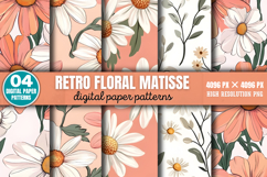 Retro floral matisse pattern Digital Paper Background PNG Product Image 3