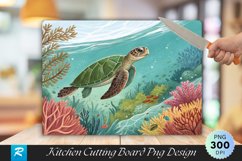 Graceful Turtle in Turquoise Waters Cutting Board PNG Product Image 1