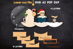 Christmas Snow Globe Owl SVG laser cut file for Glowforge Product Image 3