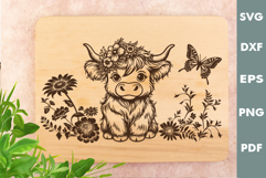 Baby Highland cow Design, Cutting board SVG, Laser cut SVG Product Image 1
