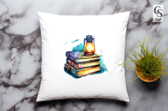 Lantern Book Stack Watercolor Clipart Sublimation PNG Product Image 3