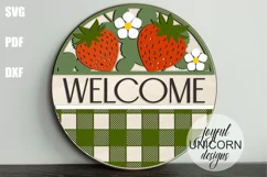 Strawberry Welcome Door Hanger SVG | Summer Wood Round Sign Product Image 1