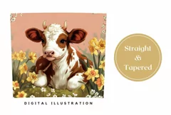 Baby Cow Tumbler Design, Daffodils Tumbler Sublimation PNG Product Image 3