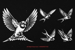 10 Bundle Dark Art Swallow Bird Flying Animal Tattoo Clipart Product Image 5