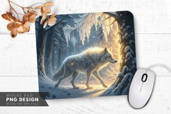 Glowing Wolf in Snowy Forest Mouse Pad PNG Design Product Image 1