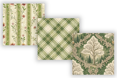 Moss Toile Digital Paper Pack, Vintage Floral Toile, Gingham Product Image 3